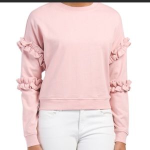 For The Republic NWT pink ruffled crop swe…